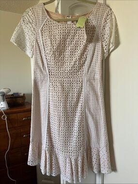 HD in Paris White Eyelet Mini Dress with Beige Lining